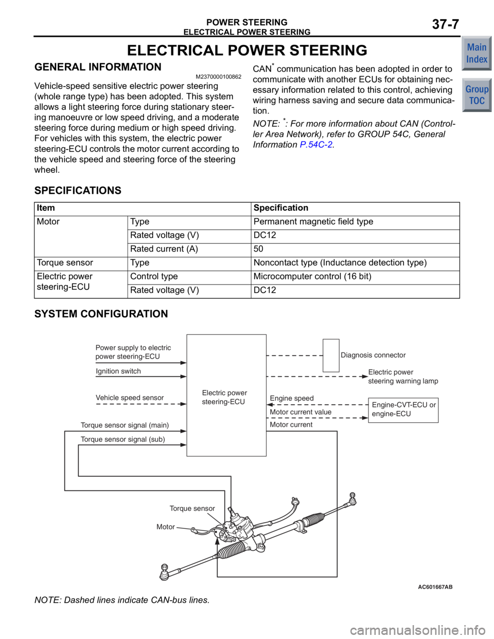 MITSUBISHI COLT 2006 Service Repair Manual
ELECTRICAL POWER STEERING
POWER STEERING37-7
ELECTRICAL POWER STEERING
GENERAL INFORMATIONM2370000100862
Vehicle-speed sensitive electric power steering
(whole range type) has been adopted. This sys MITSUBISHI COLT 2006 Service Repair Manual
ELECTRICAL POWER STEERING
POWER STEERING37-7
ELECTRICAL POWER STEERING
GENERAL INFORMATIONM2370000100862
Vehicle-speed sensitive electric power steering
(whole range type) has been adopted. This sys