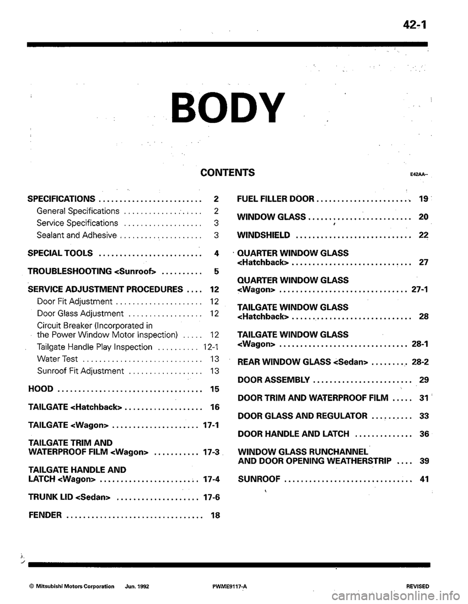 MITSUBISHI COLT 1992  Workshop Manual 