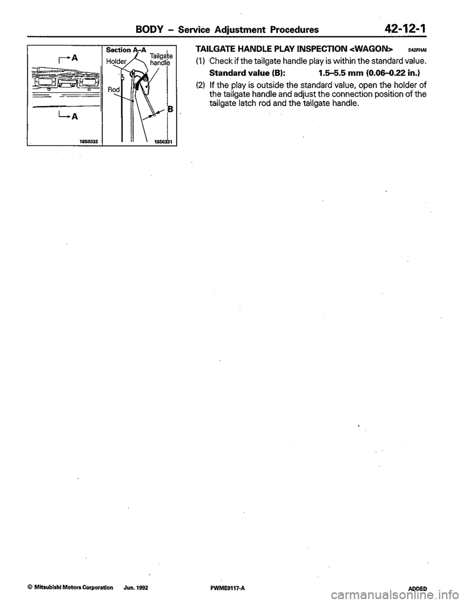 MITSUBISHI COLT 1992  Workshop Manual 