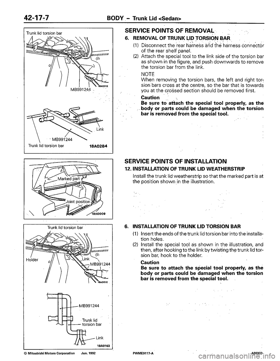 MITSUBISHI COLT 1992  Workshop Manual 