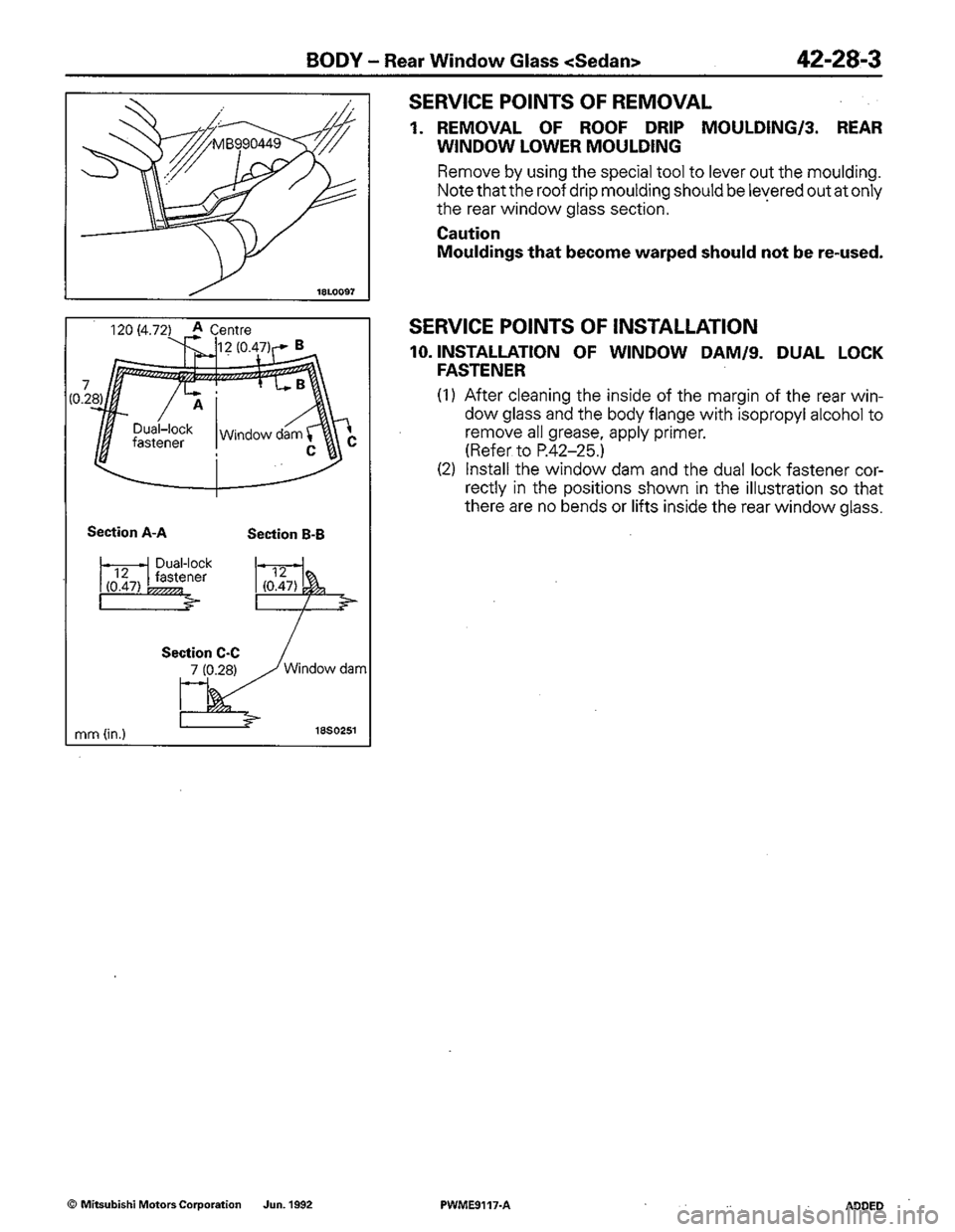 MITSUBISHI COLT 1992  Workshop Manual 