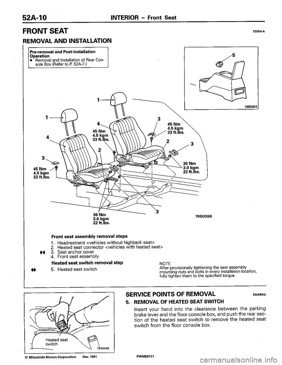 MITSUBISHI COLT 1992  Workshop Manual 