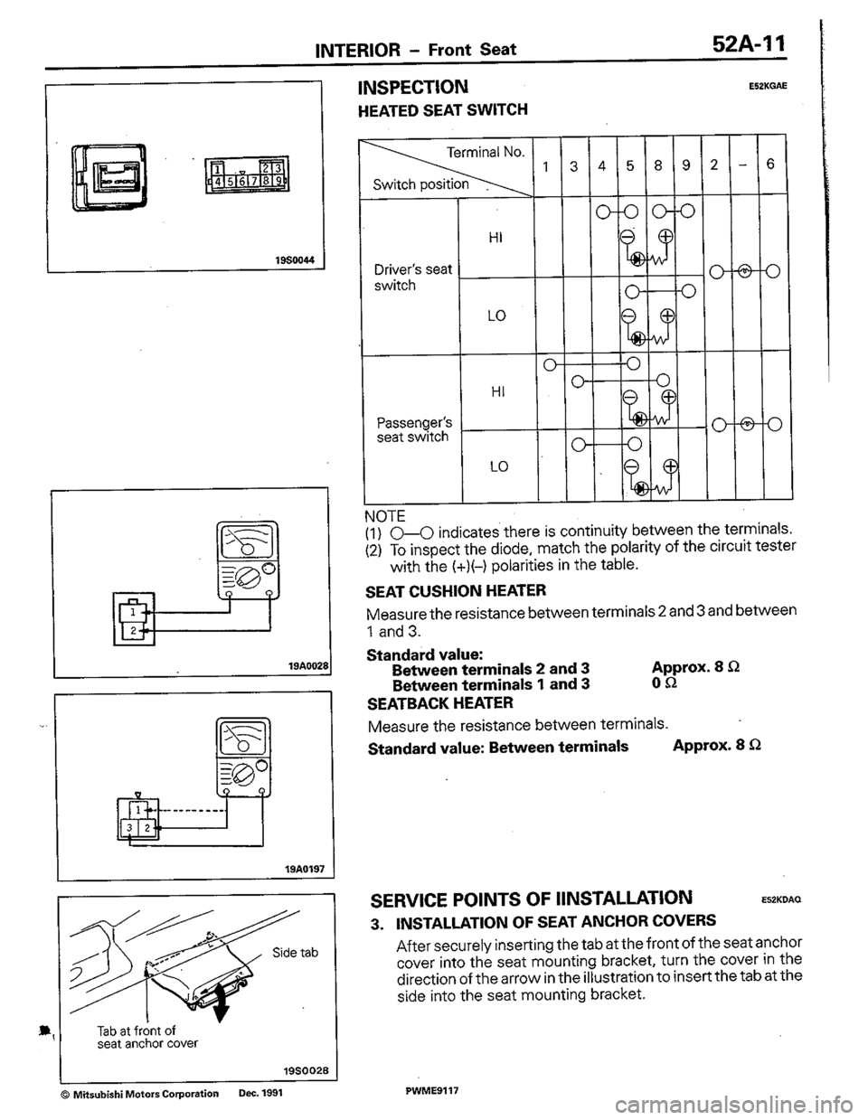 MITSUBISHI COLT 1992  Workshop Manual 