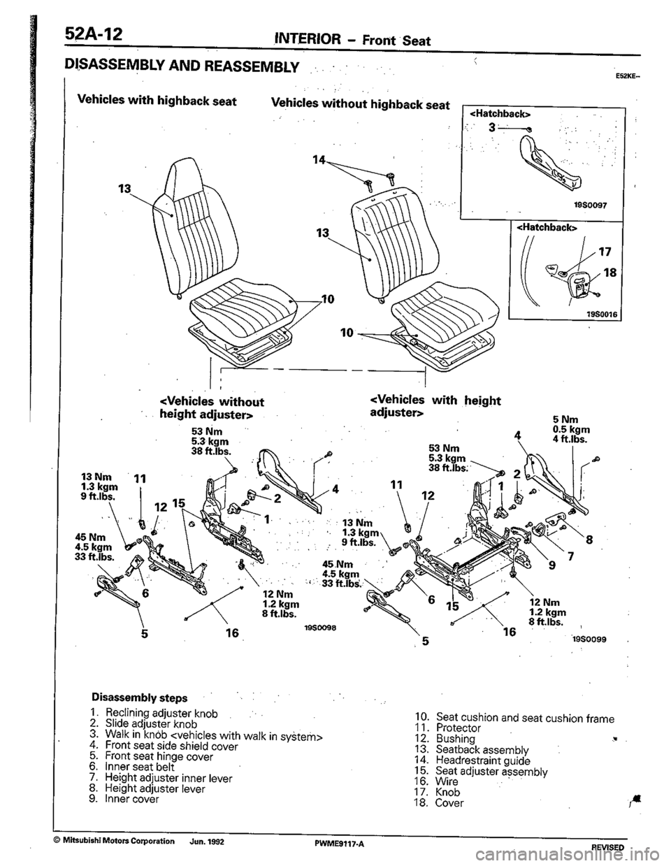 MITSUBISHI COLT 1992  Workshop Manual 