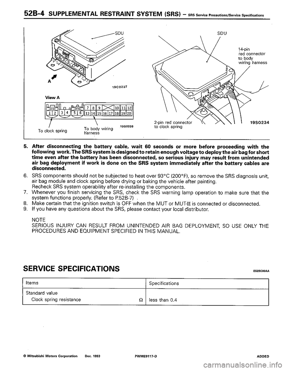 MITSUBISHI COLT 1992  Workshop Manual 