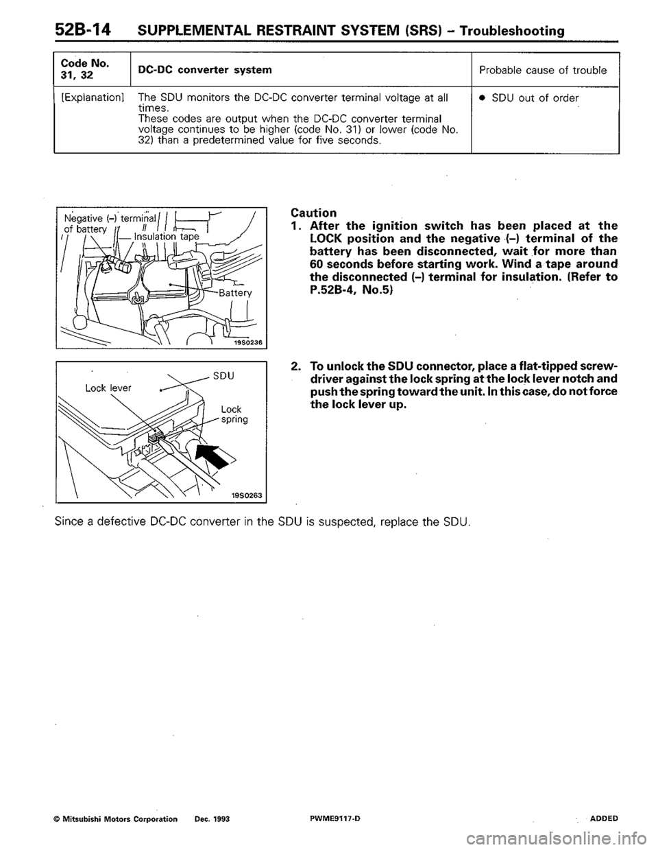 MITSUBISHI COLT 1992  Workshop Manual 