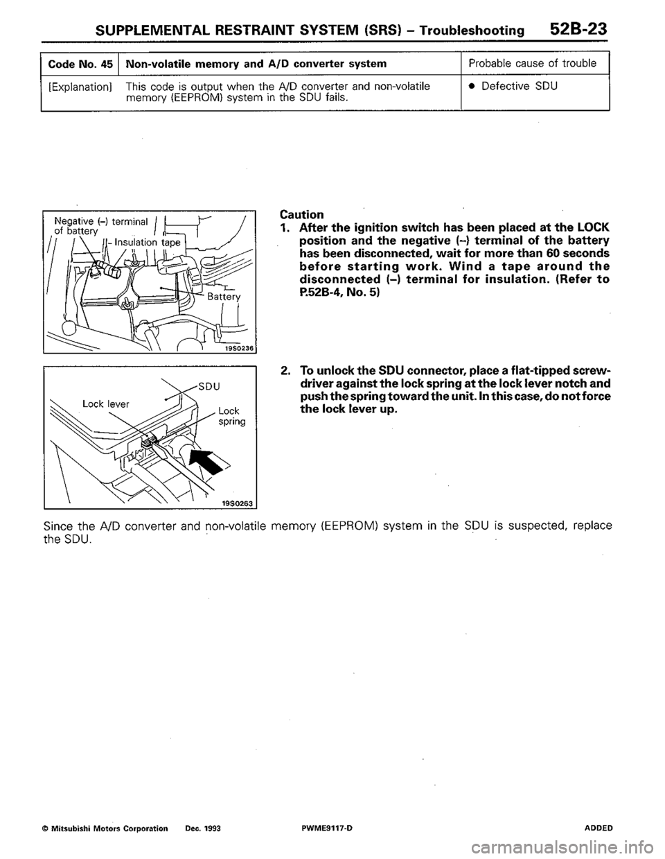 MITSUBISHI COLT 1992  Workshop Manual 