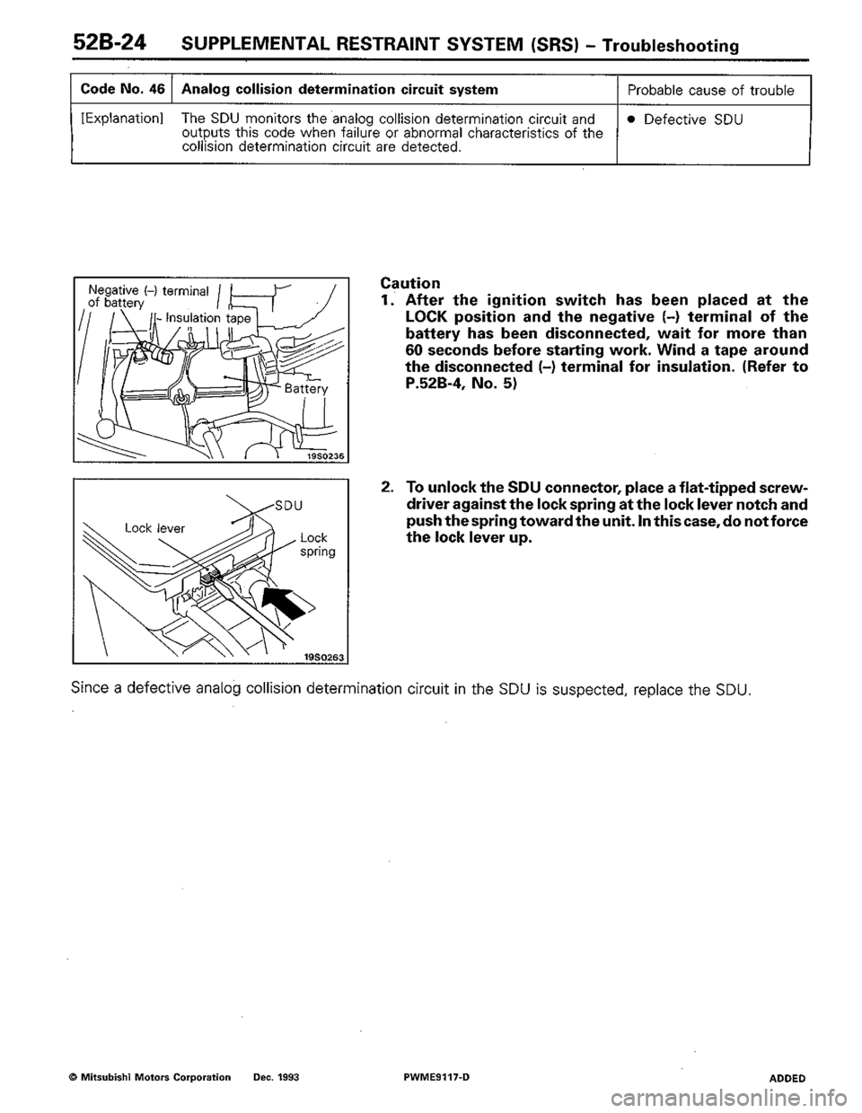 MITSUBISHI COLT 1992  Workshop Manual 