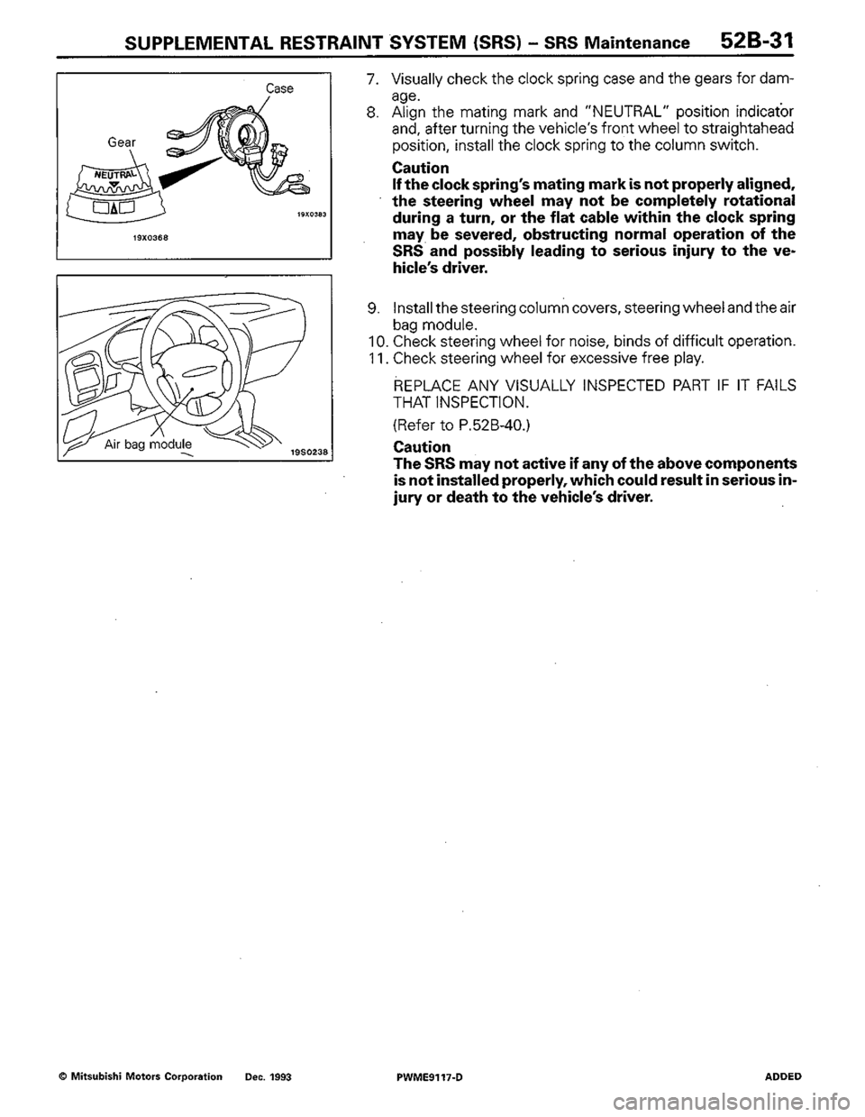 MITSUBISHI COLT 1992  Workshop Manual 