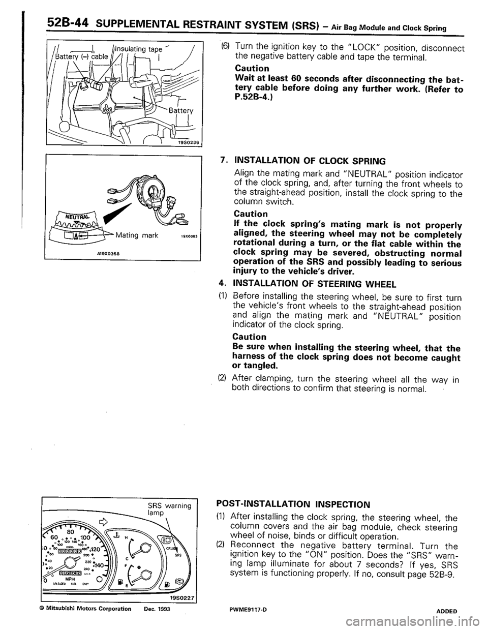 MITSUBISHI COLT 1992  Workshop Manual 