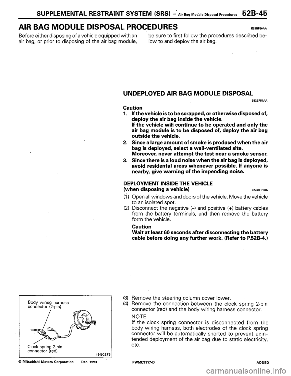 MITSUBISHI COLT 1992  Workshop Manual 
