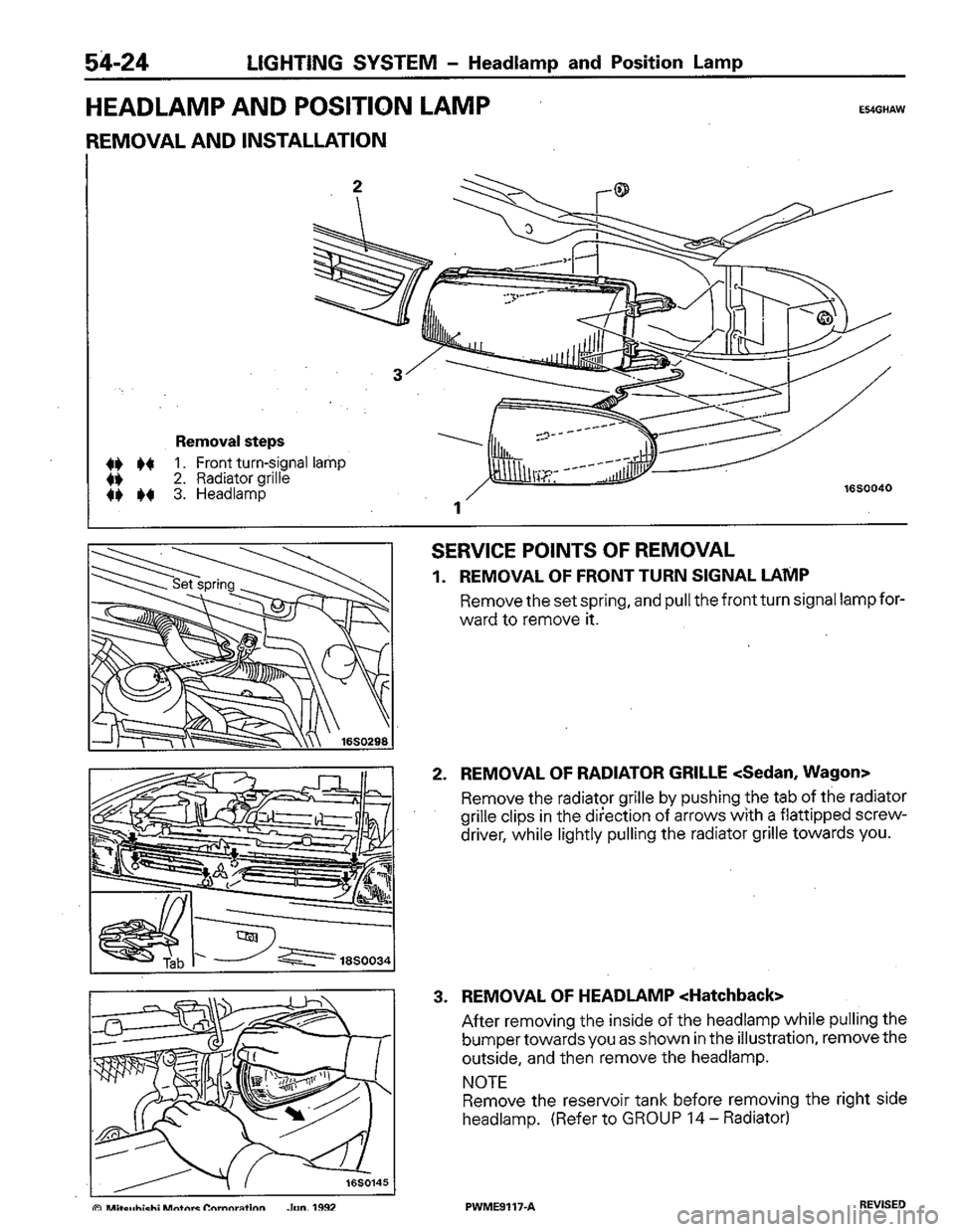 MITSUBISHI COLT 1992  Workshop Manual 