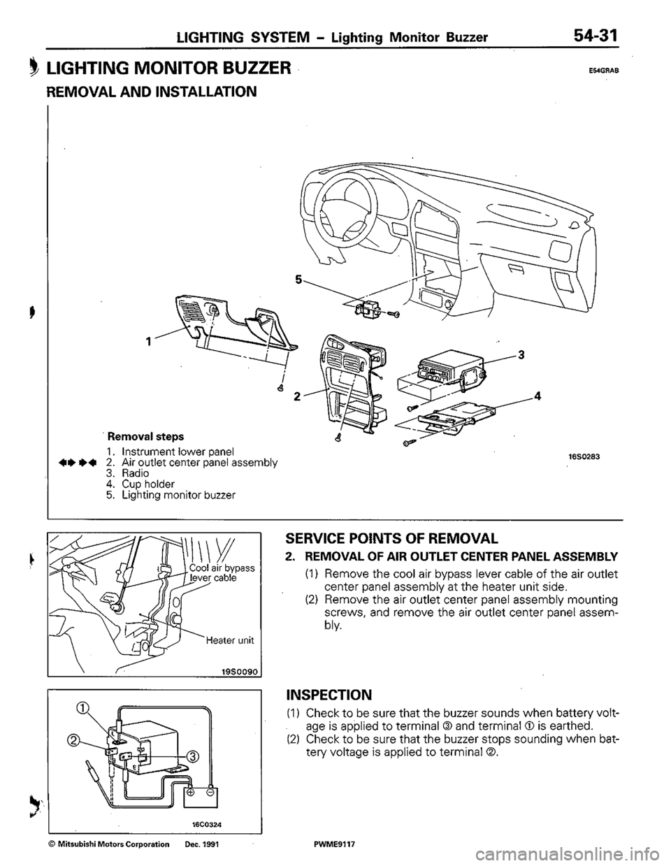 MITSUBISHI COLT 1992  Workshop Manual 