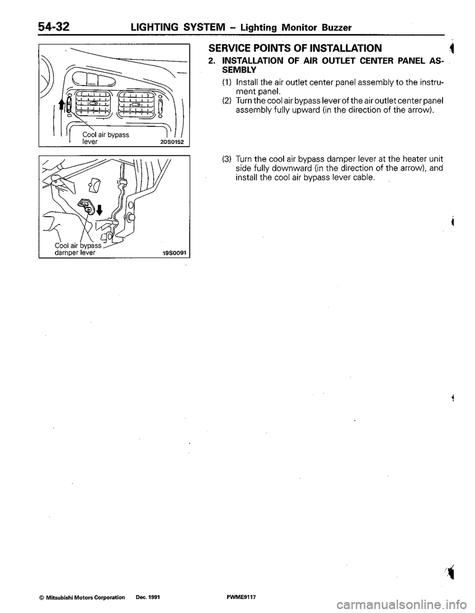MITSUBISHI COLT 1992  Workshop Manual 