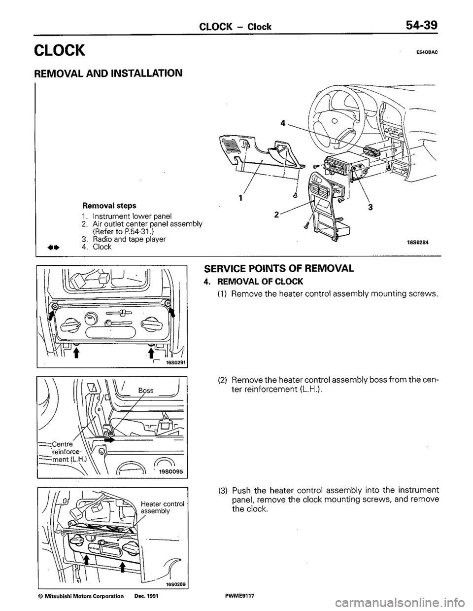 MITSUBISHI COLT 1992  Workshop Manual 