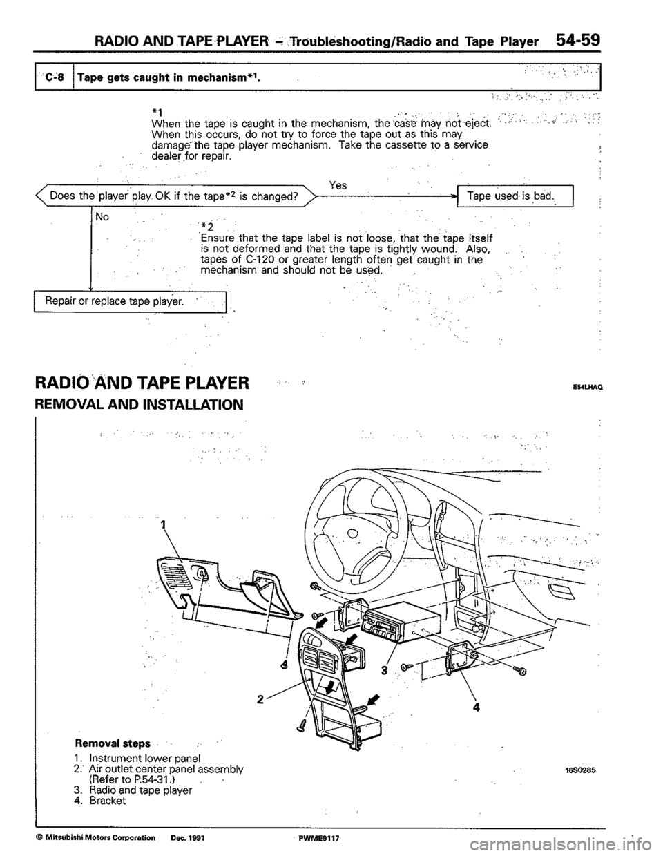 MITSUBISHI COLT 1992  Workshop Manual 