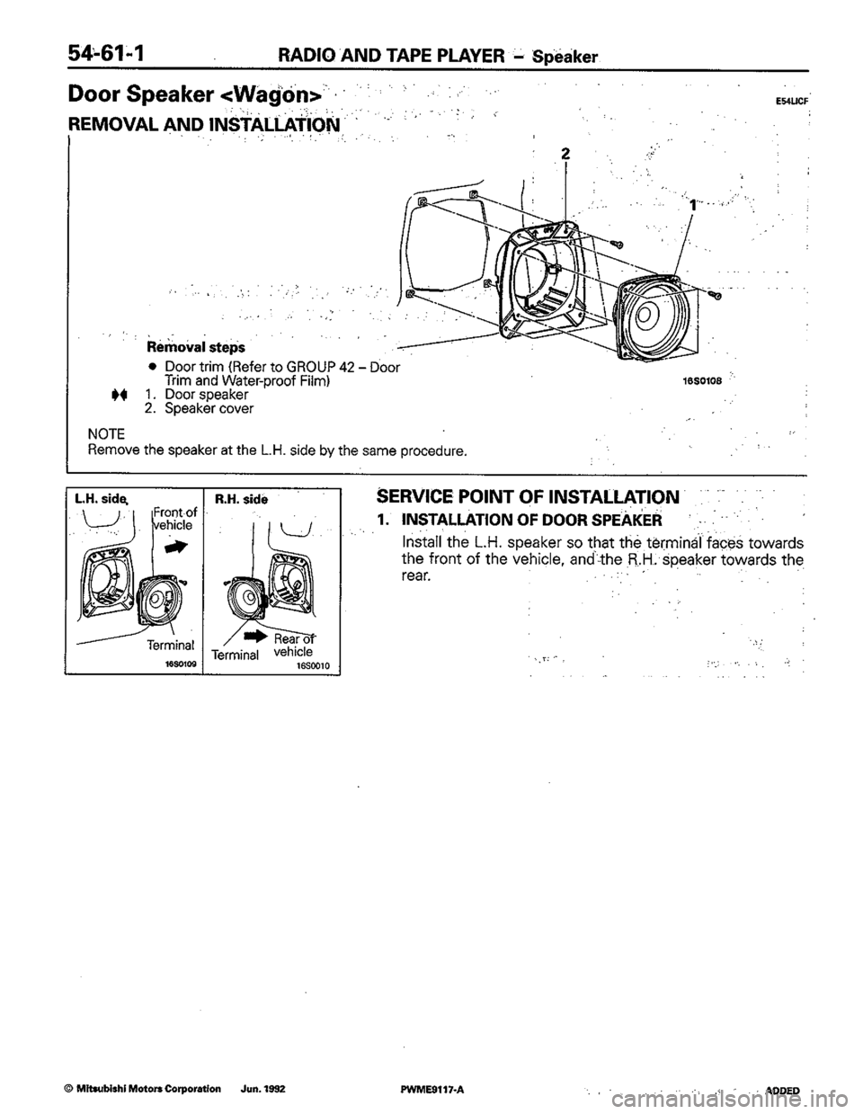 MITSUBISHI COLT 1992  Workshop Manual 