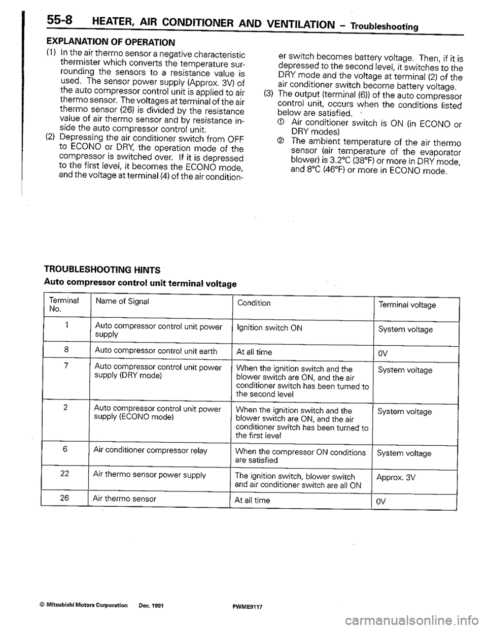 MITSUBISHI COLT 1992  Workshop Manual 