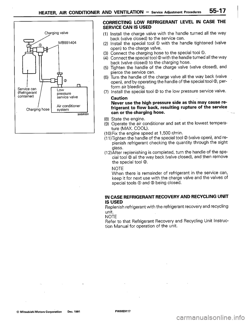 MITSUBISHI COLT 1992  Workshop Manual 