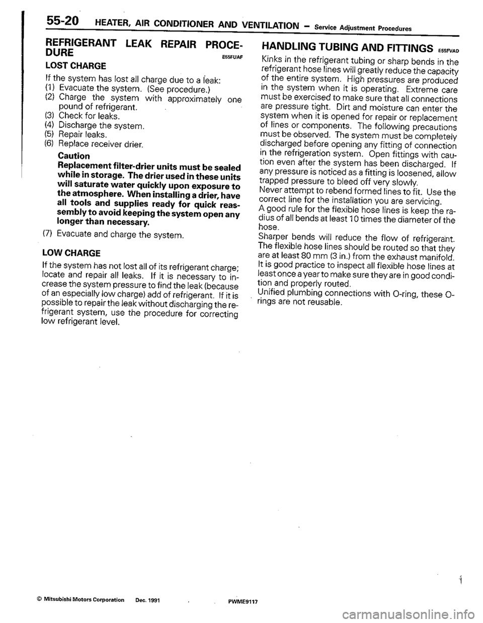 MITSUBISHI COLT 1992  Workshop Manual 