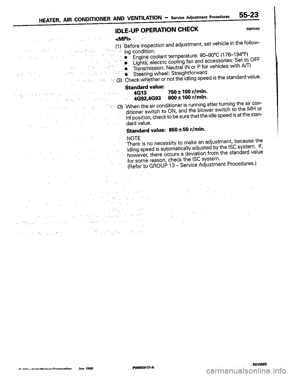 MITSUBISHI COLT 1992  Workshop Manual 