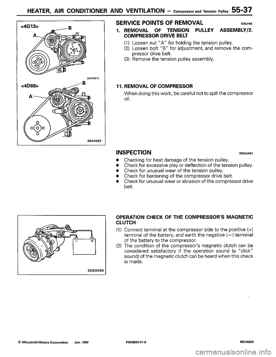 MITSUBISHI COLT 1992  Workshop Manual 