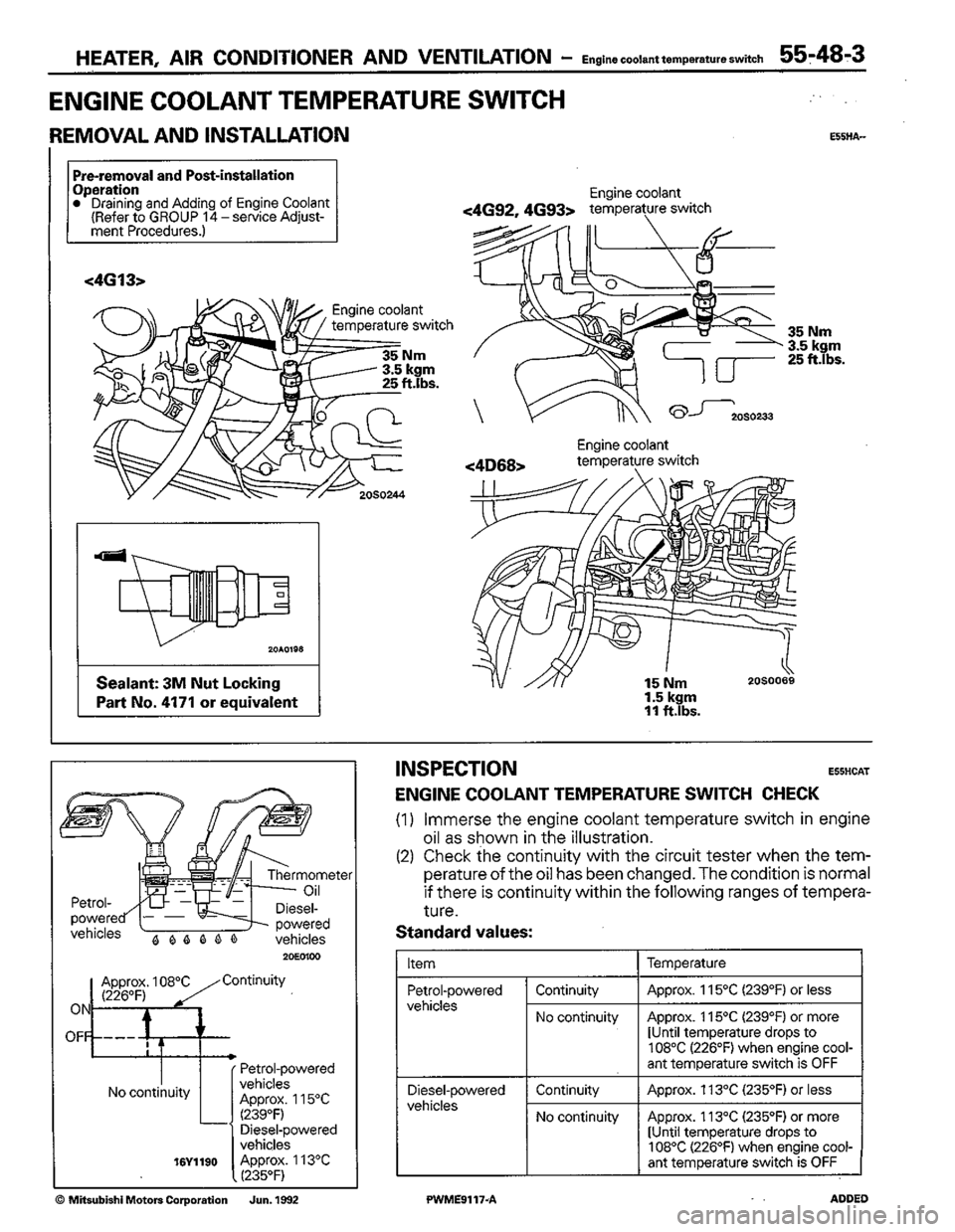 MITSUBISHI COLT 1992  Workshop Manual 