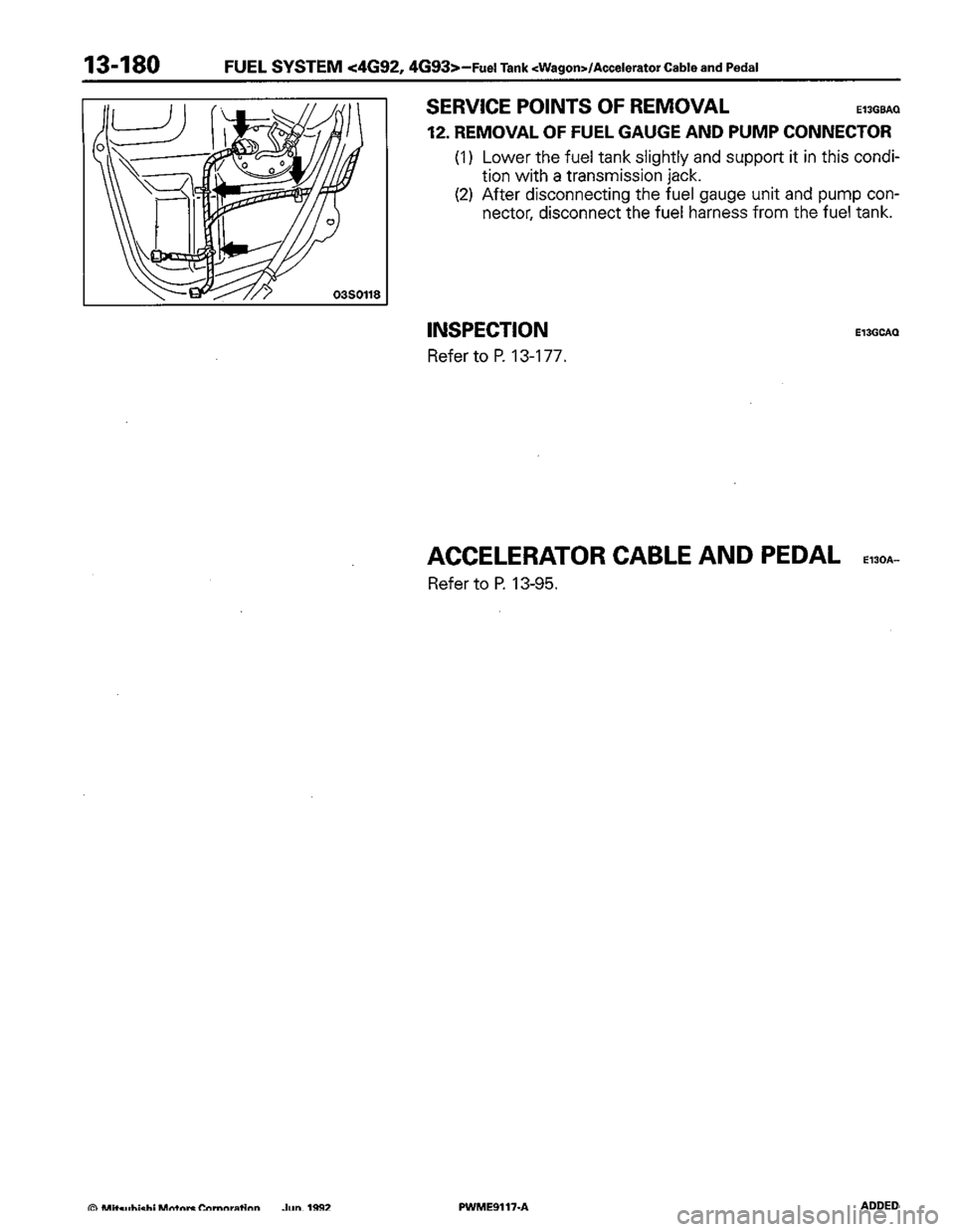 MITSUBISHI COLT 1992  Workshop Manual 