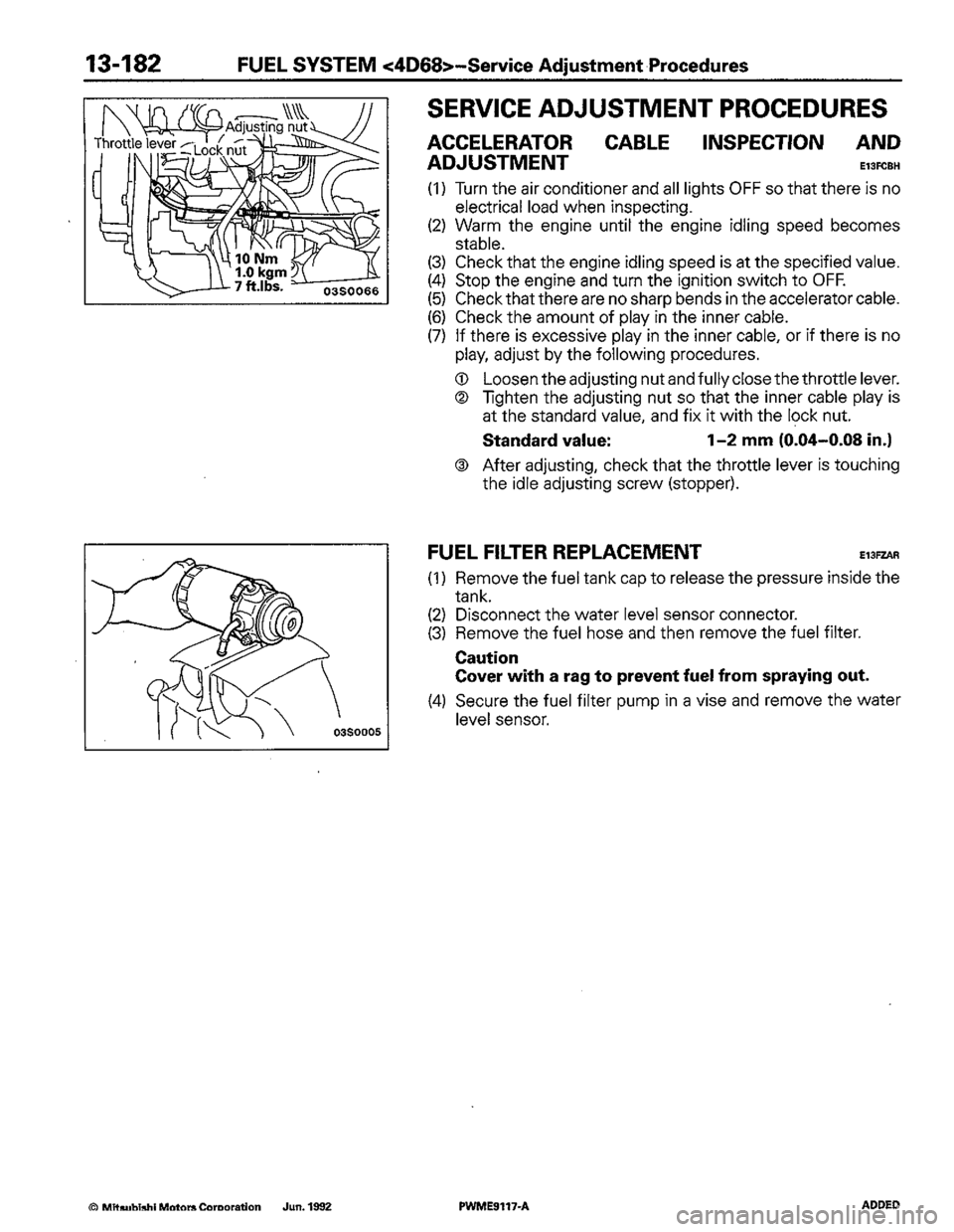 MITSUBISHI COLT 1992  Workshop Manual 
