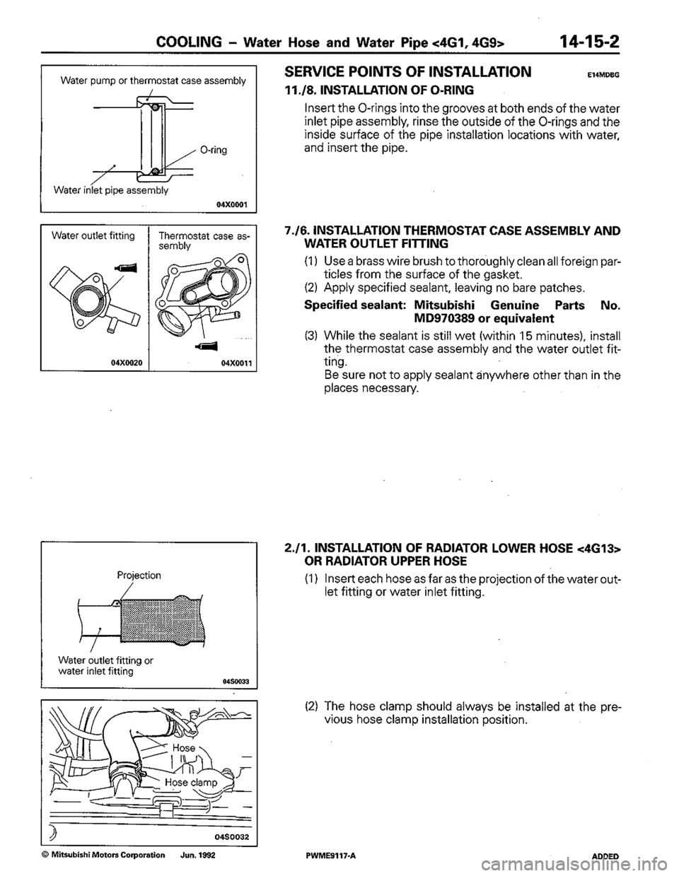 MITSUBISHI COLT 1992  Workshop Manual 