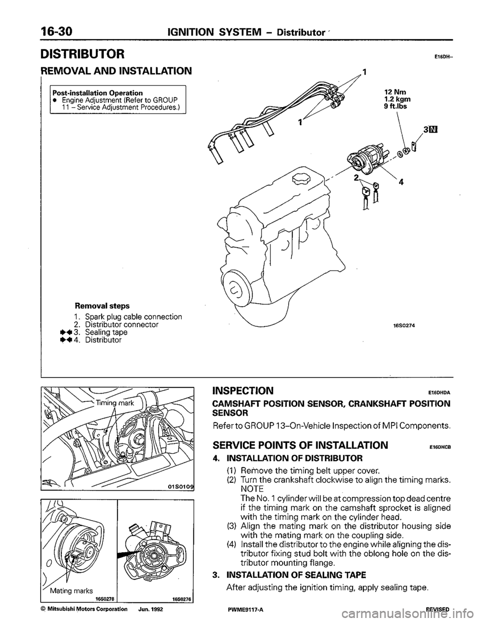 MITSUBISHI COLT 1992  Workshop Manual 