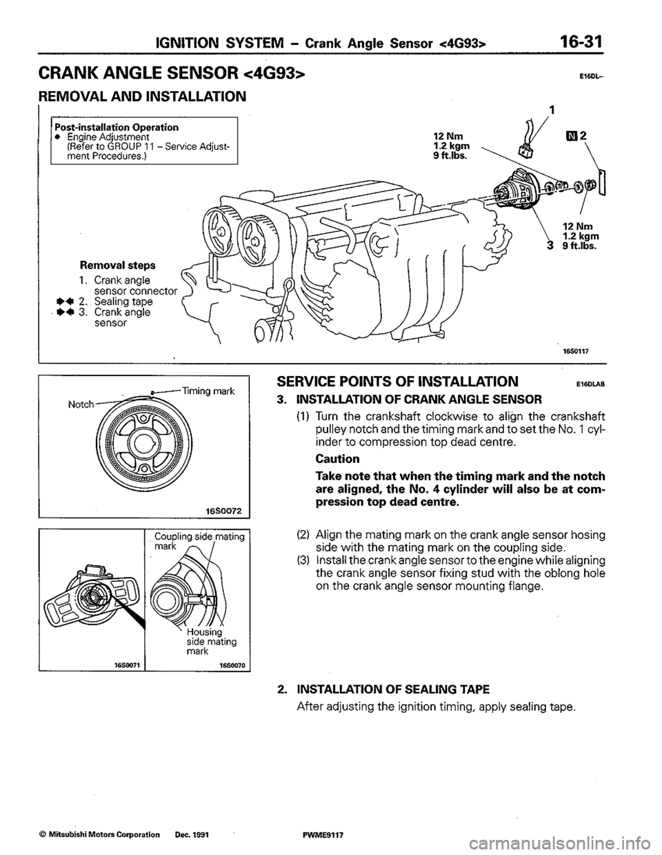 MITSUBISHI COLT 1992  Workshop Manual 