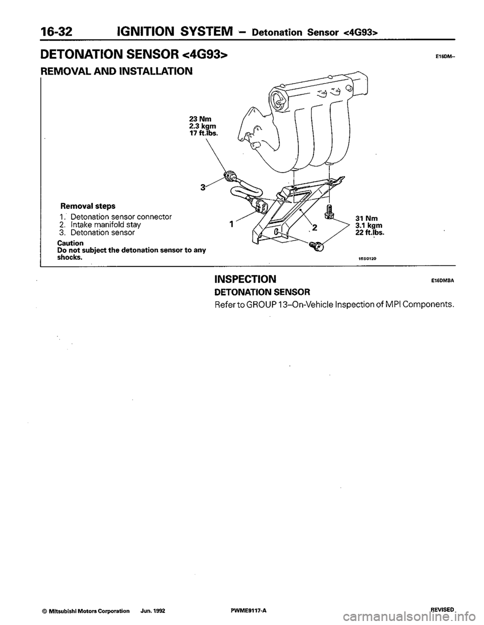 MITSUBISHI COLT 1992  Workshop Manual 