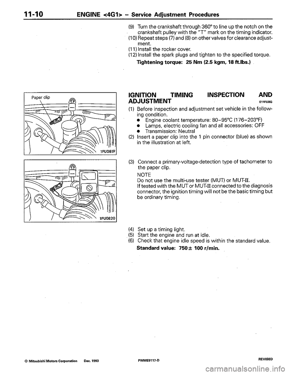 MITSUBISHI COLT 1992  Workshop Manual 