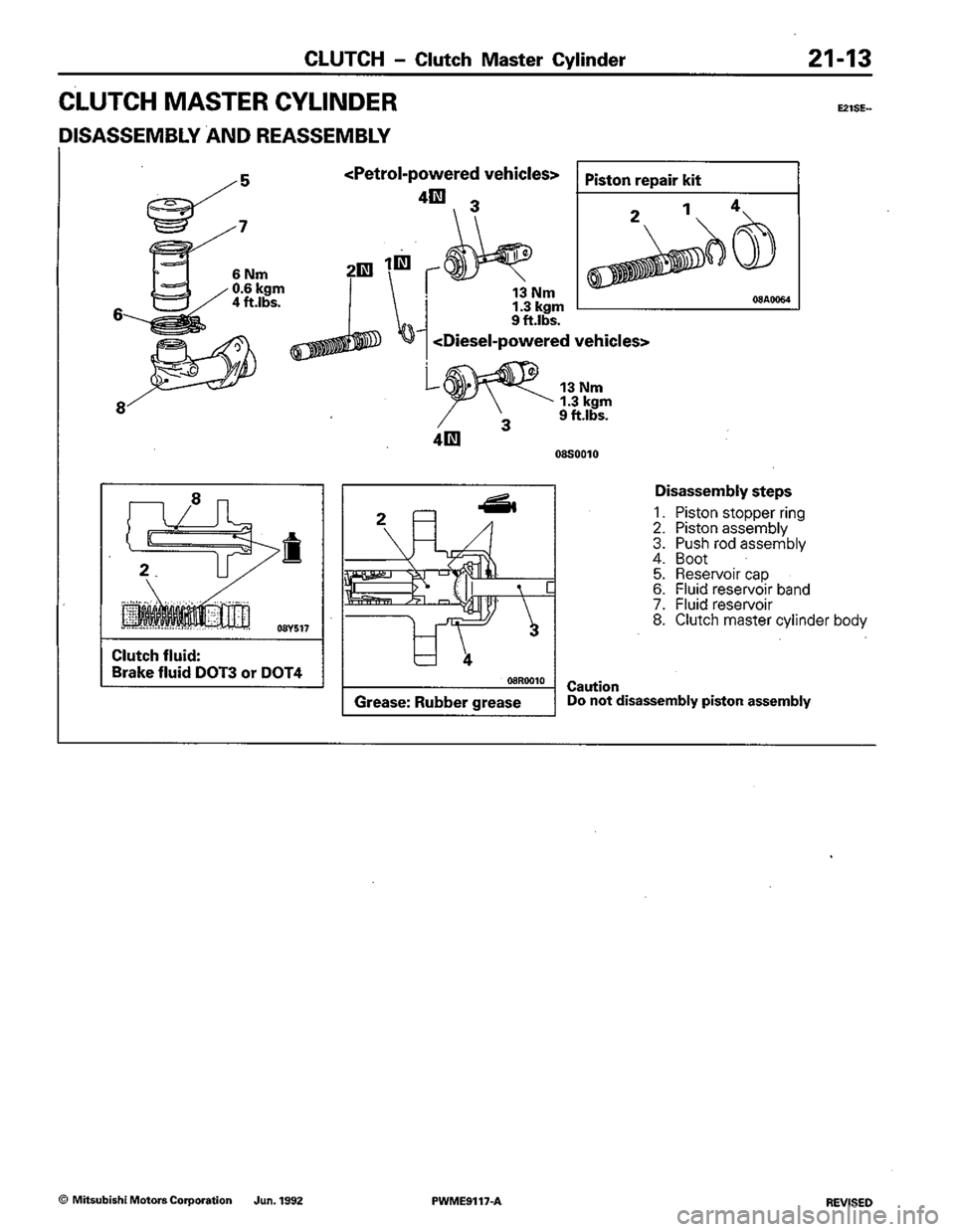 MITSUBISHI COLT 1992  Workshop Manual 