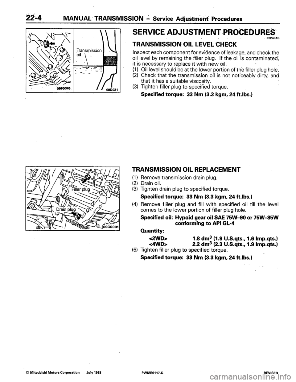 MITSUBISHI COLT 1992  Workshop Manual 
