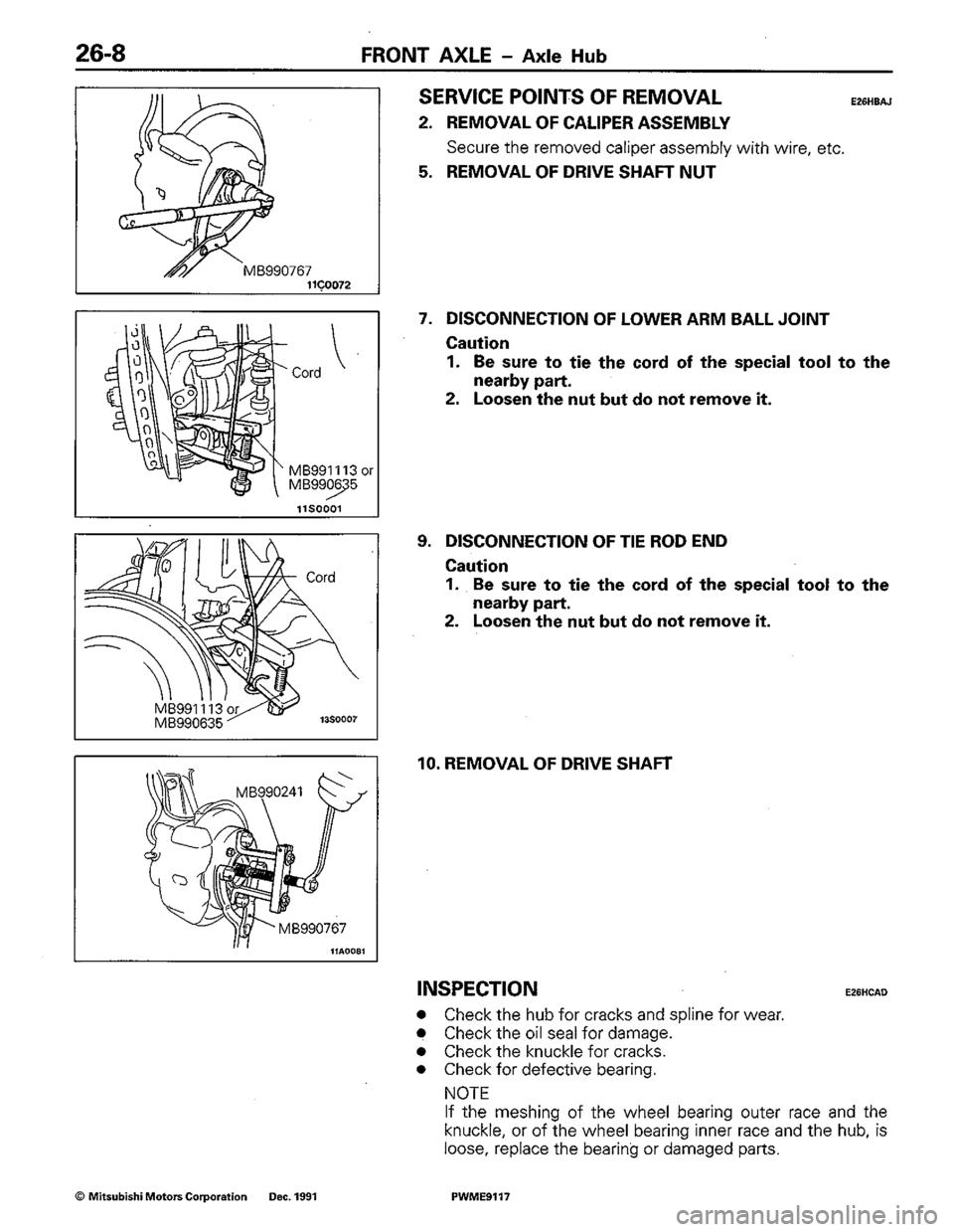 MITSUBISHI COLT 1992  Workshop Manual 