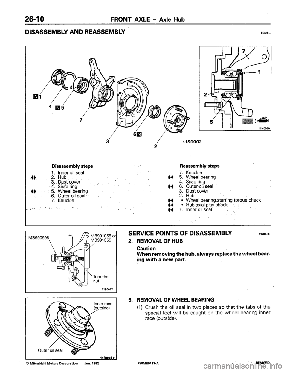 MITSUBISHI COLT 1992  Workshop Manual 