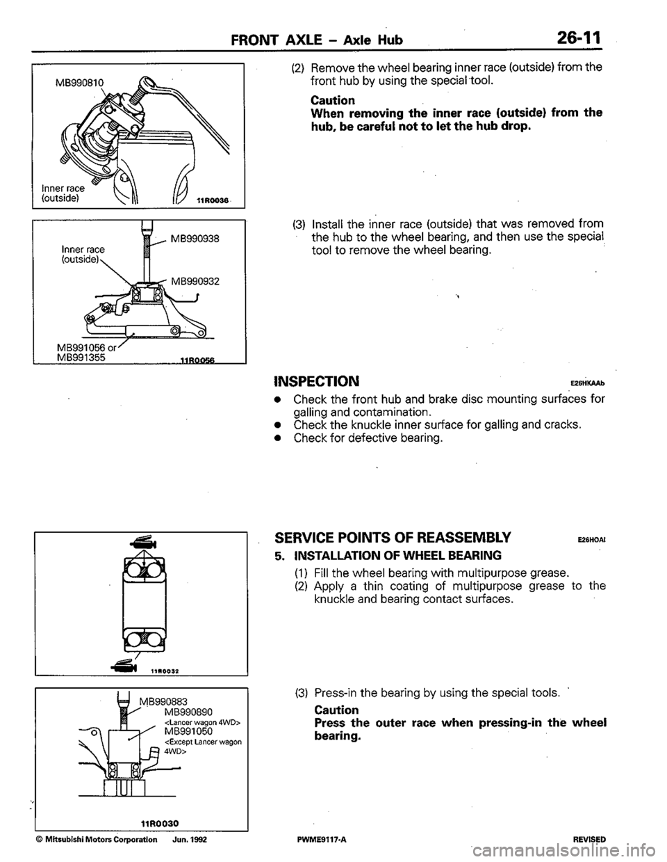 MITSUBISHI COLT 1992  Workshop Manual 