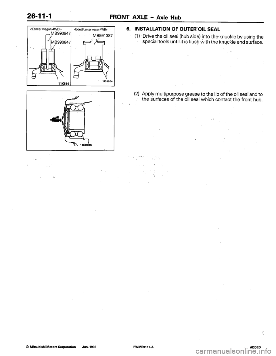 MITSUBISHI COLT 1992  Workshop Manual 