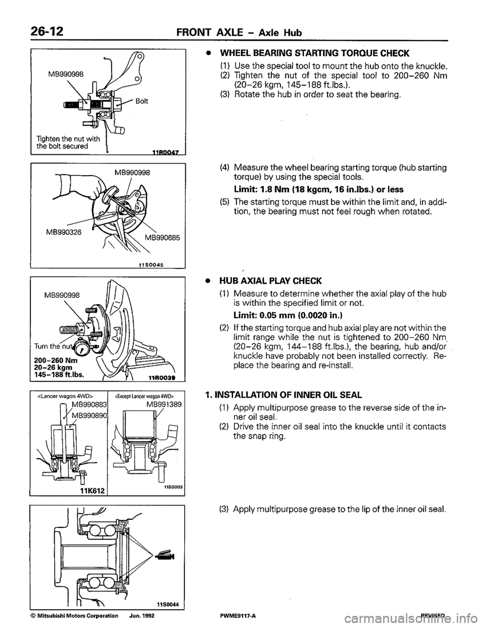 MITSUBISHI COLT 1992  Workshop Manual 