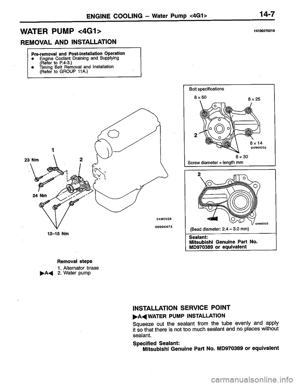 MITSUBISHI COLT 1996  Workshop Manual 