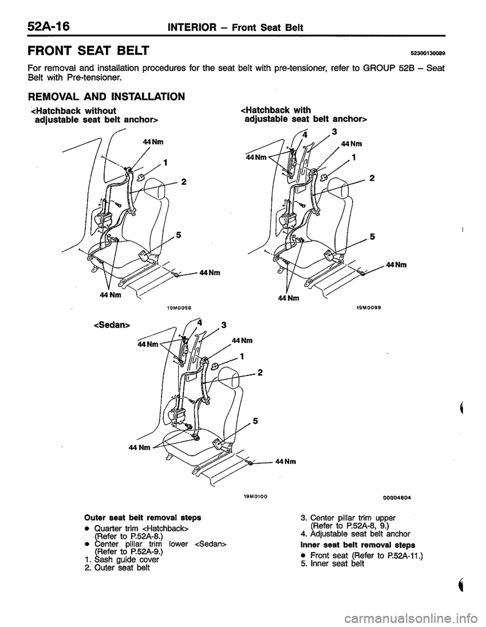 MITSUBISHI COLT 1996  Workshop Manual 