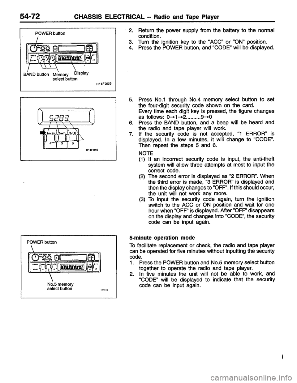 MITSUBISHI COLT 1996  Workshop Manual 