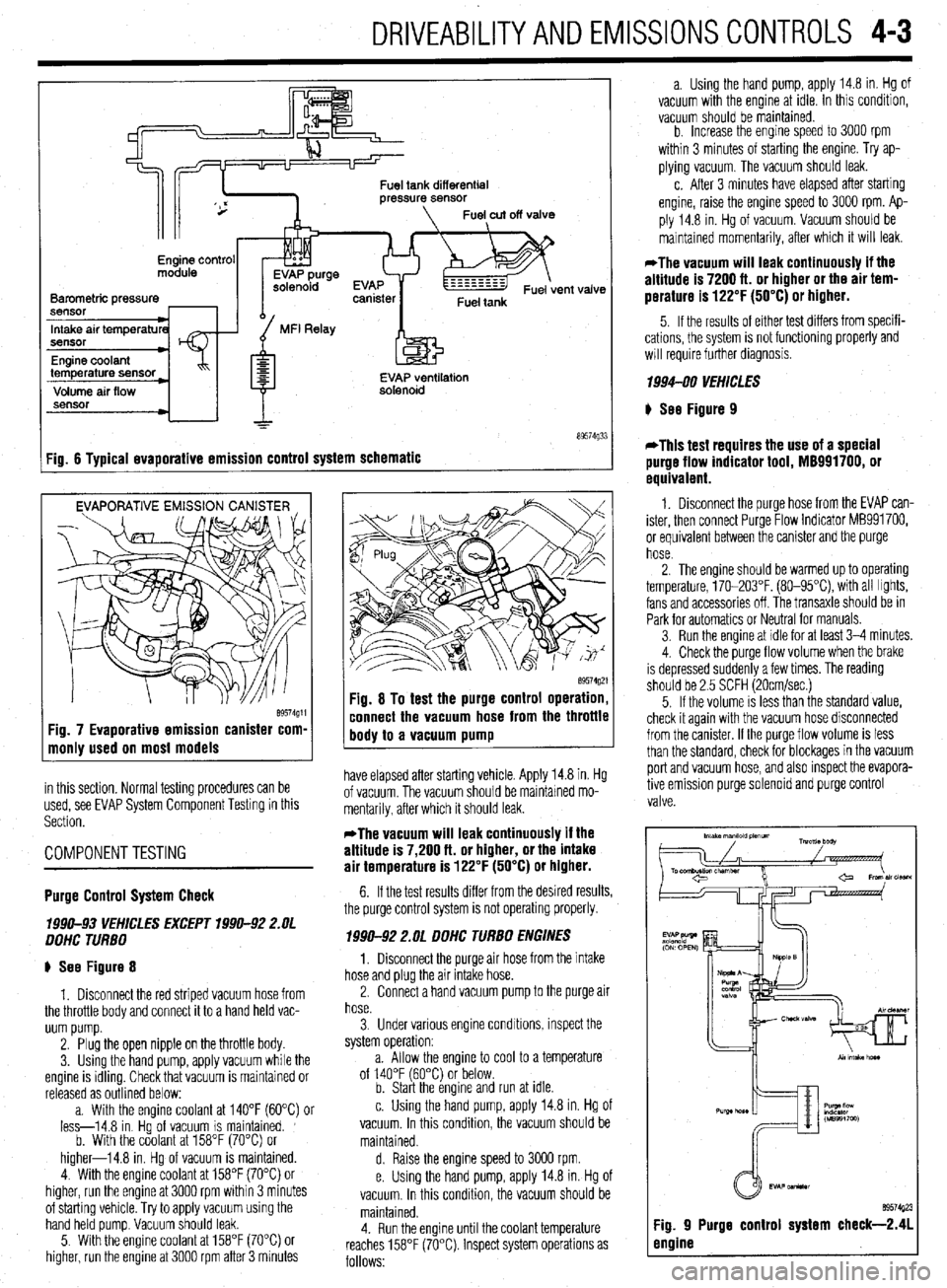 MITSUBISHI DIAMANTE 1900 Repair Manual DRIVEABILITYAND EMISSIONS CONTROLS 4-3
895?4Q3:
Fig. 6 Tvoical evaoorative emission control system schematic
EVAPORATIVE EMISSION CANISTER
Fig. 7 Evaporative emission canister com-
monly used on MITSUBISHI DIAMANTE 1900 Repair Manual DRIVEABILITYAND EMISSIONS CONTROLS 4-3
895?4Q3:
Fig. 6 Tvoical evaoorative emission control system schematic
EVAPORATIVE EMISSION CANISTER
Fig. 7 Evaporative emission canister com-
monly used on