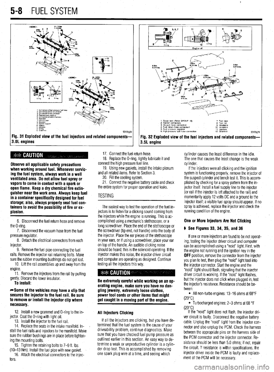 MITSUBISHI DIAMANTE 1900 Repair Manual 5-8 FUELSYSTEM
9 ,npimr w1m.m
1: i”“L,
1: 82”w
93155gx Fig. 31 Exploded view of the fuel injectors and related components-
s.OL engines
Observe all applicable safety precautions
when work MITSUBISHI DIAMANTE 1900 Repair Manual 5-8 FUELSYSTEM
9 ,npimr w1m.m
1: i”“L,
1: 82”w
93155gx Fig. 31 Exploded view of the fuel injectors and related components-
s.OL engines
Observe all applicable safety precautions
when work