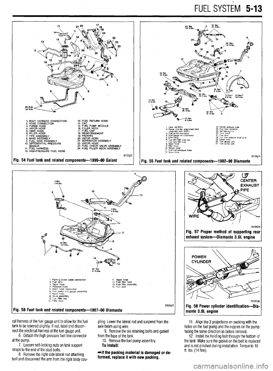 MITSUBISHI DIAMANTE 1900 Repair Manual FUELSYSTiM 5-13
1. BODY HARNESS CONNECTION
2 HOSE CONNECTION
3 PURGE HOSE
4 VAPOR HOSE
5 VENT HOSE
6 FllLER HOSE
7 PIPE ASSEMBLY
8. BAND ASSEMBLY
9 FUEL TANK ASSEMBLY
10. DIFFERENTIAL PRESSU MITSUBISHI DIAMANTE 1900 Repair Manual FUELSYSTiM 5-13
1. BODY HARNESS CONNECTION
2 HOSE CONNECTION
3 PURGE HOSE
4 VAPOR HOSE
5 VENT HOSE
6 FllLER HOSE
7 PIPE ASSEMBLY
8. BAND ASSEMBLY
9 FUEL TANK ASSEMBLY
10. DIFFERENTIAL PRESSU