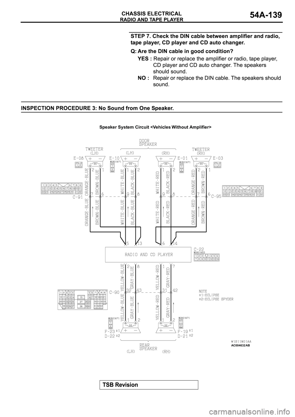 MITSUBISHI ECLIPSE 2003  Service Repair Manual AC004632
AB
Speaker System Circuit <Vehicles Without Amplifier> 