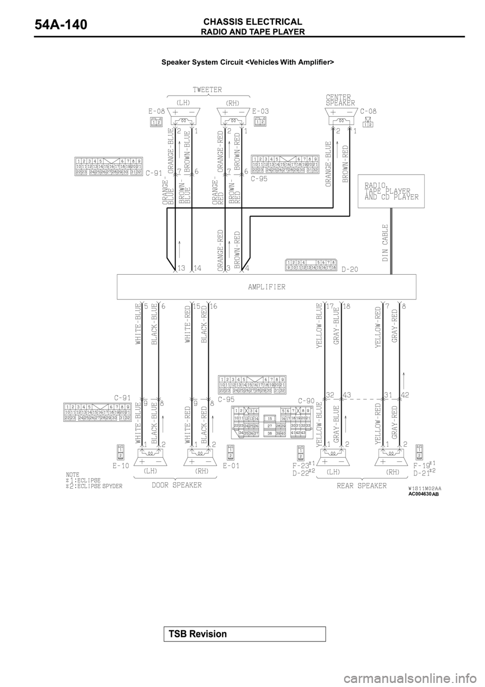 MITSUBISHI ECLIPSE 2003  Service Repair Manual AC004630
Speaker System Circuit <Vehicles With Amplifier>
AB 