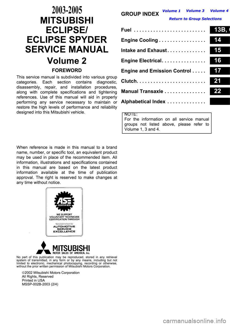 MITSUBISHI ECLIPSE 2003  Service Repair Manual 2003-2005 